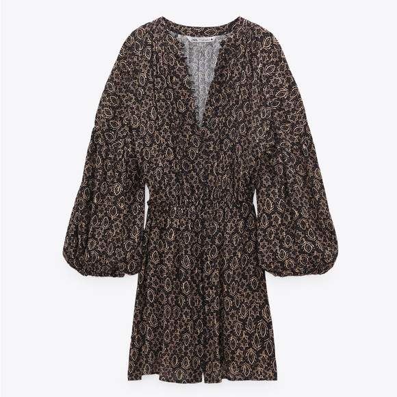 ZARA METALLIC PRINT DRESS WITH BALLOON SLEEVES - Picture 1 of 7